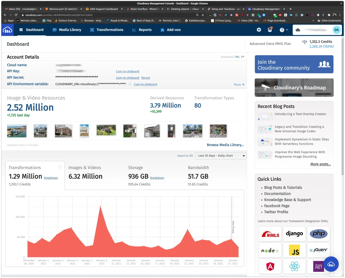 Screen capture of Massive cloudinary usage